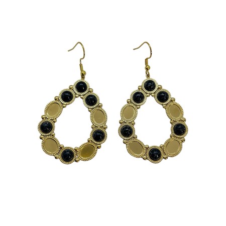 earrings steel gold oval with black stone